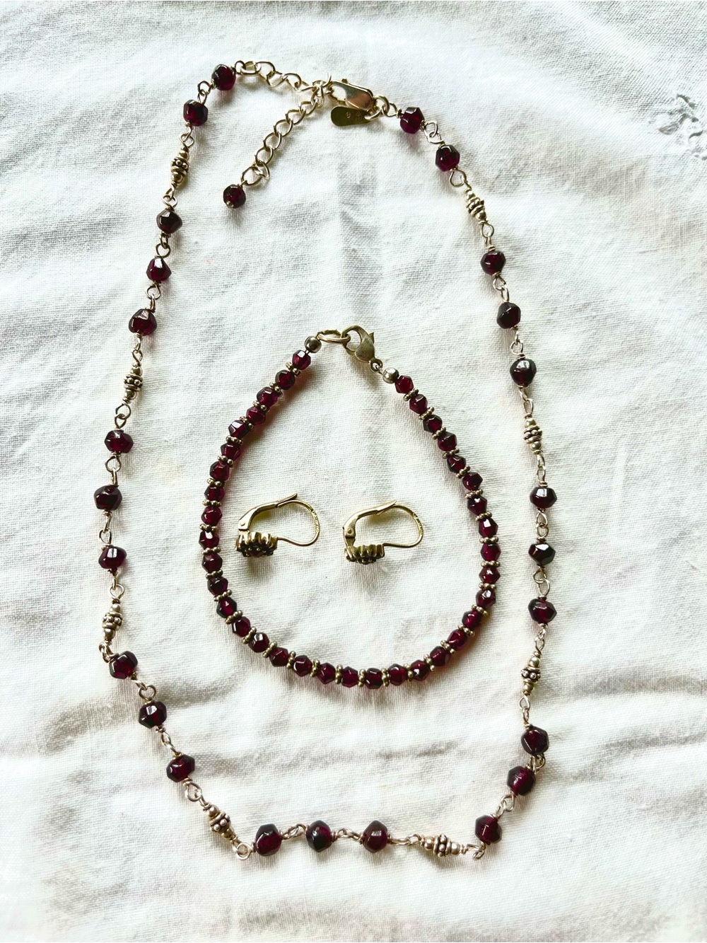 Silpada sterling and garnet necklace with bracelet and earrings